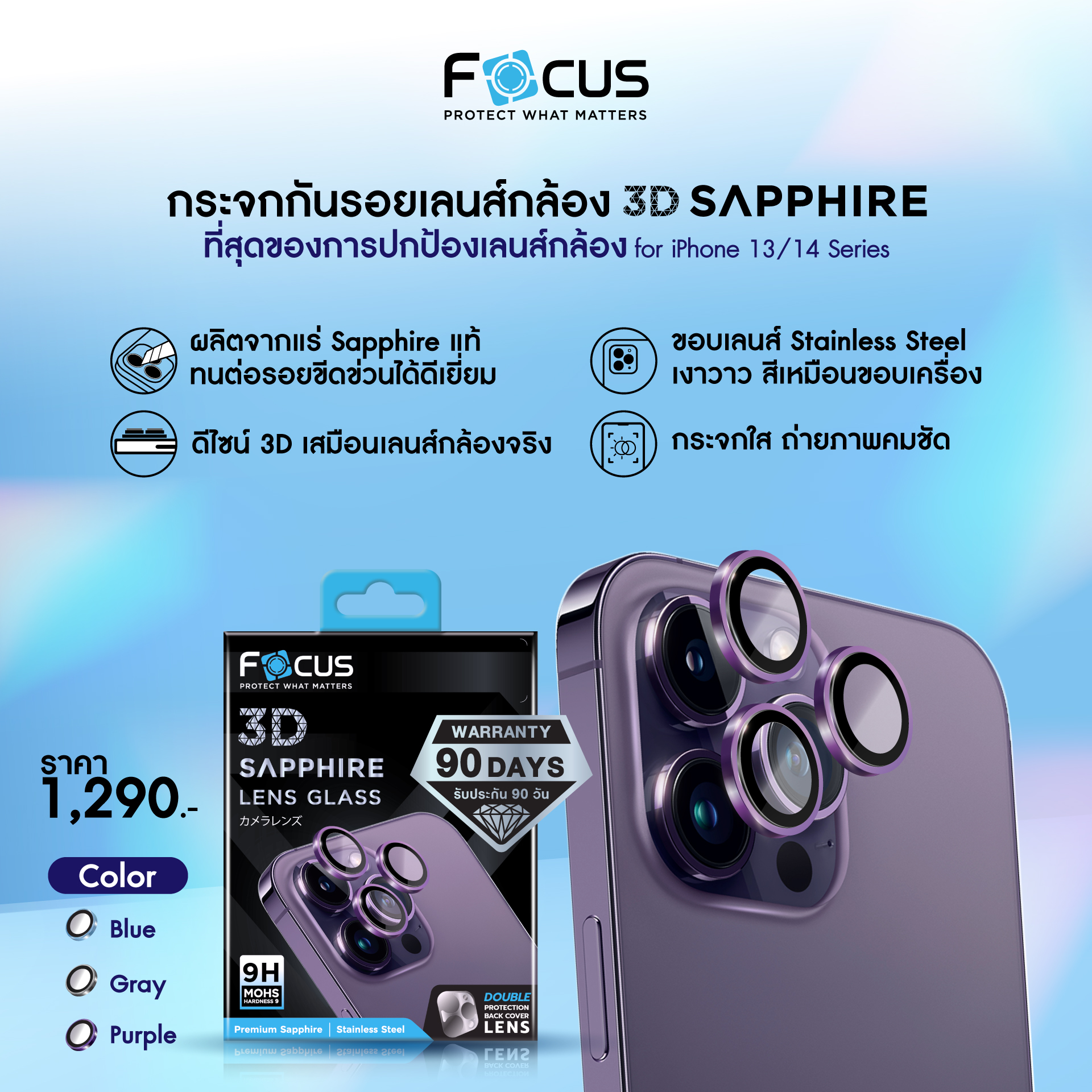 Focus Focus Premium Box Set Lens Sapphire Focus X Billkin  ฟิล์มโฟกัส  ฟิล์มกระจกกันรอย Focus Film