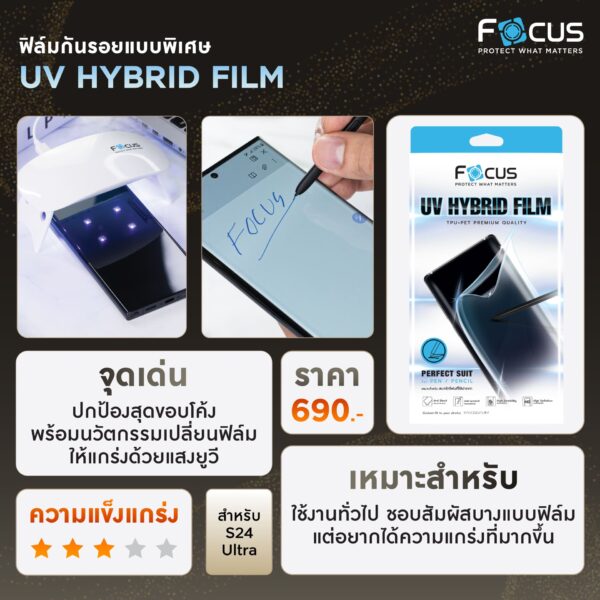 ฟิล์มกันรอยแบบพิเศษ Focus UV Hybrid สำหรับ Samsung S24 Ultra